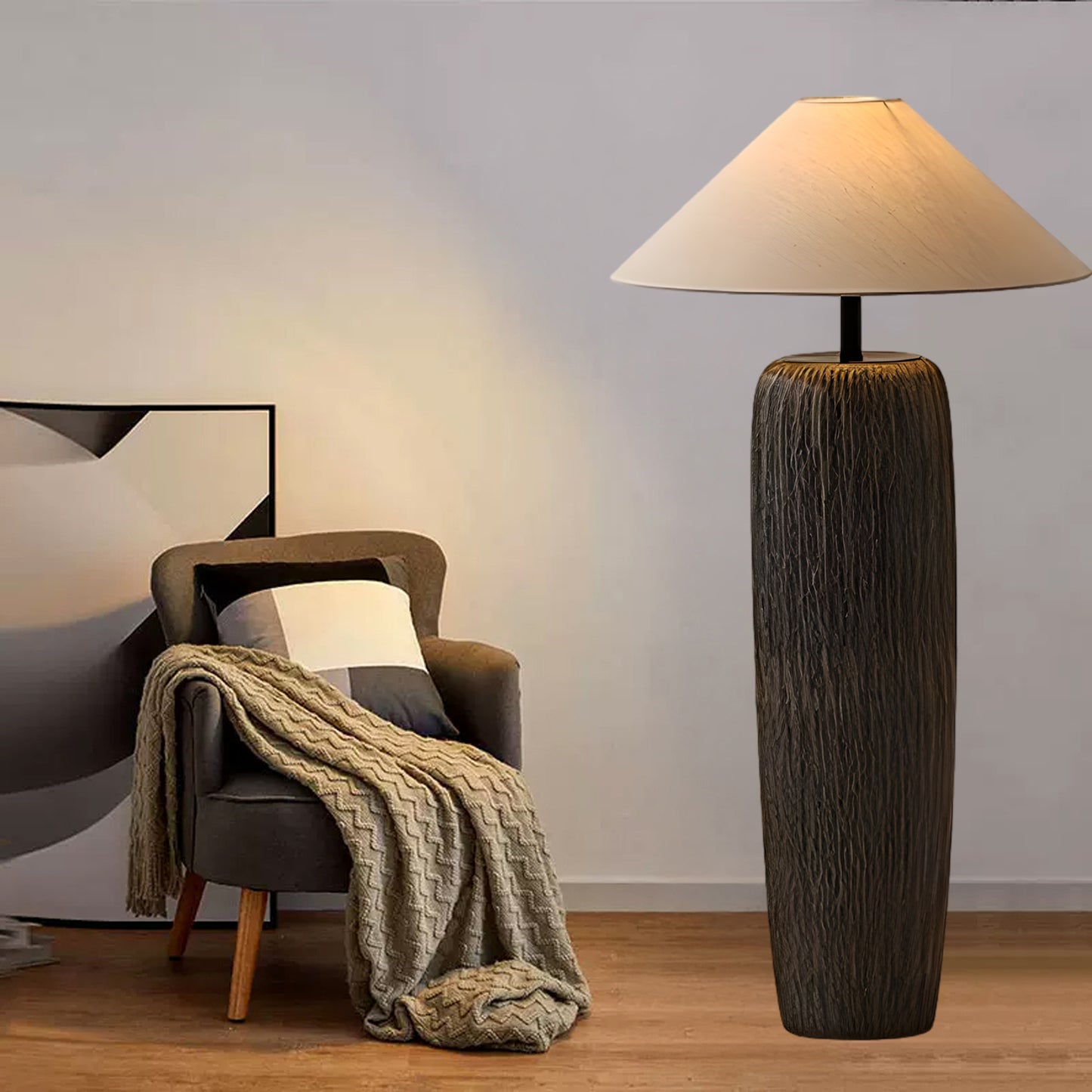 Weathered Wood Grain Rustic Metal Floor Lamp