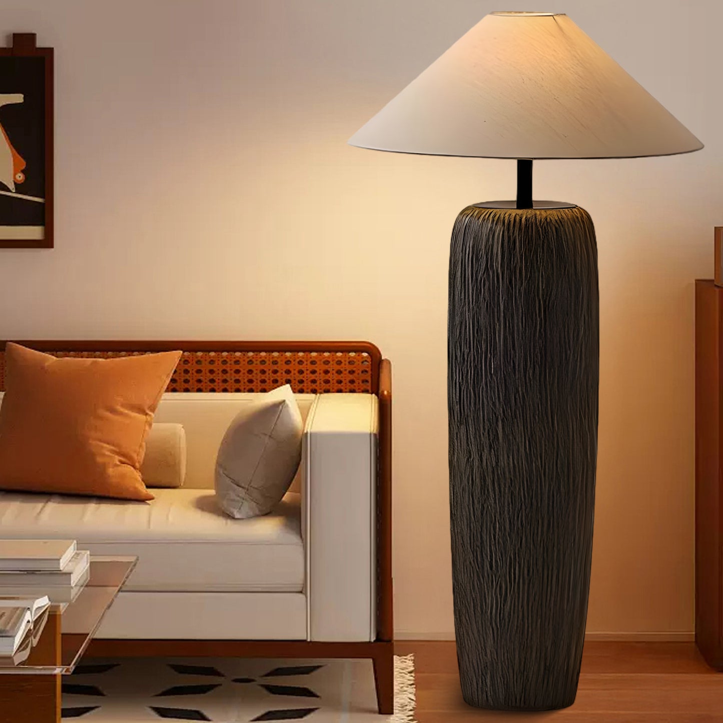 Weathered Wood Grain Rustic Metal Floor Lamp