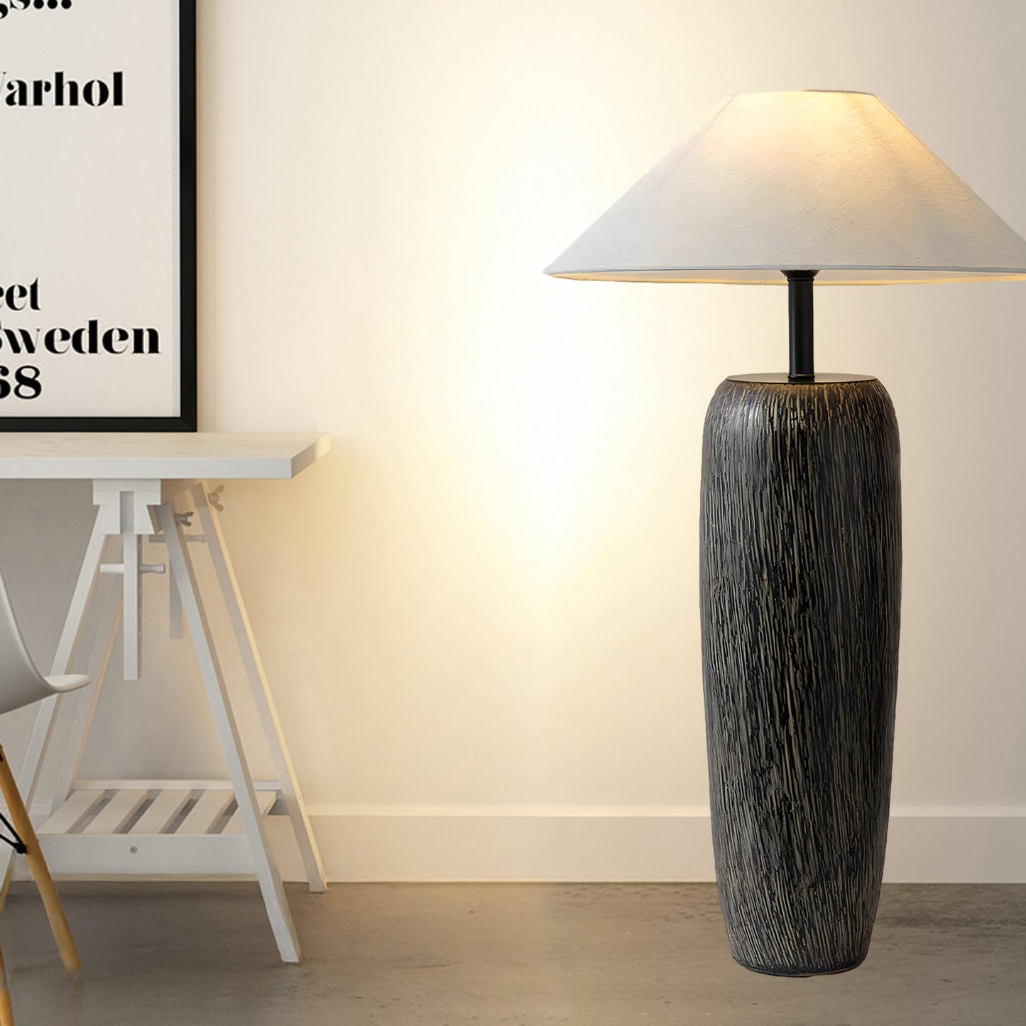 Weathered Wood Grain Rustic Metal Floor Lamp