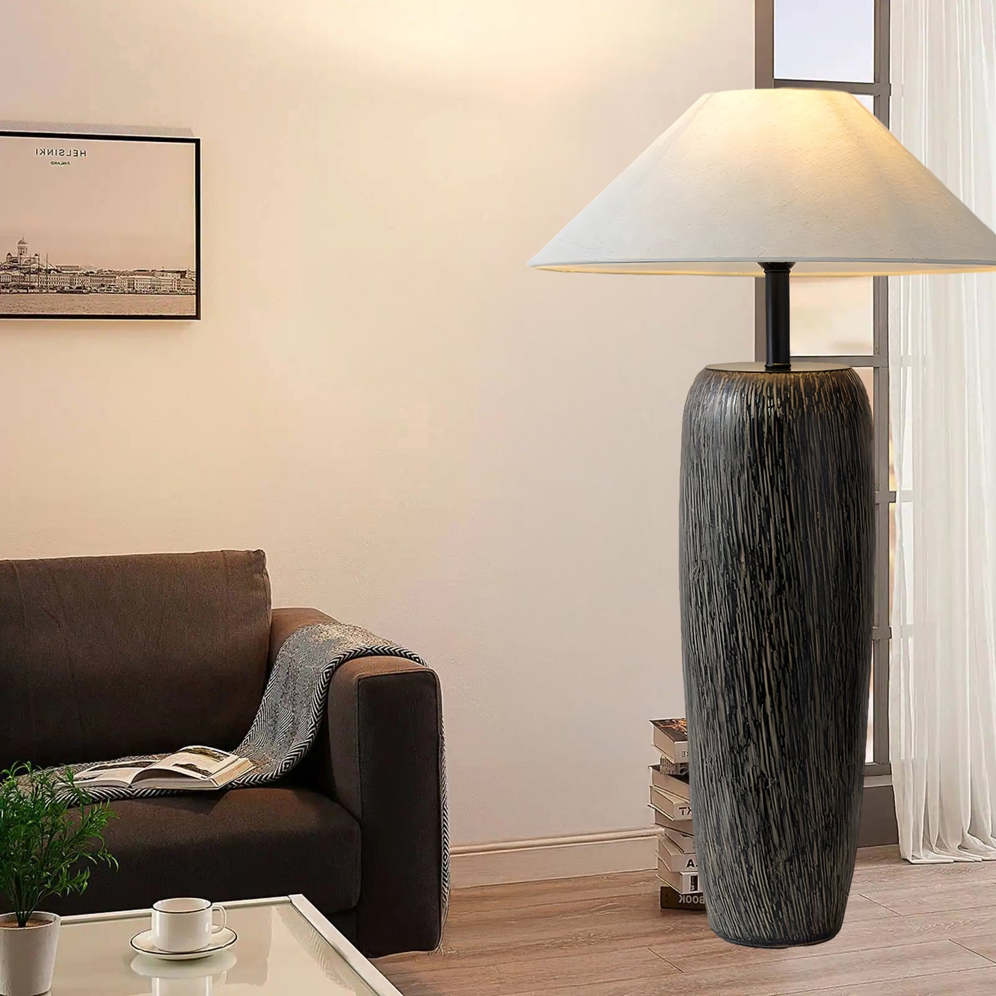 Weathered Wood Grain Rustic Metal Floor Lamp