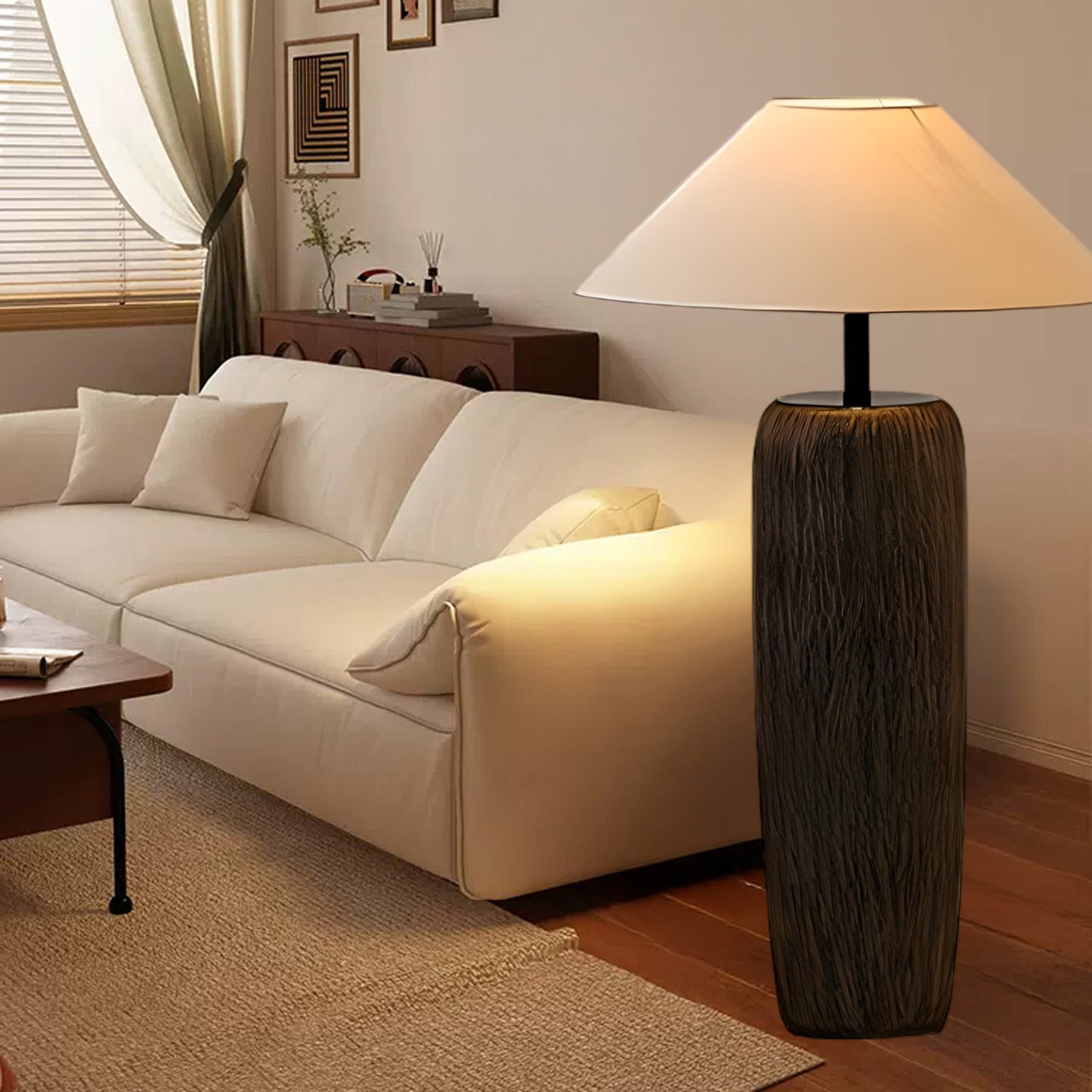 Weathered Wood Grain Rustic Metal Floor Lamp