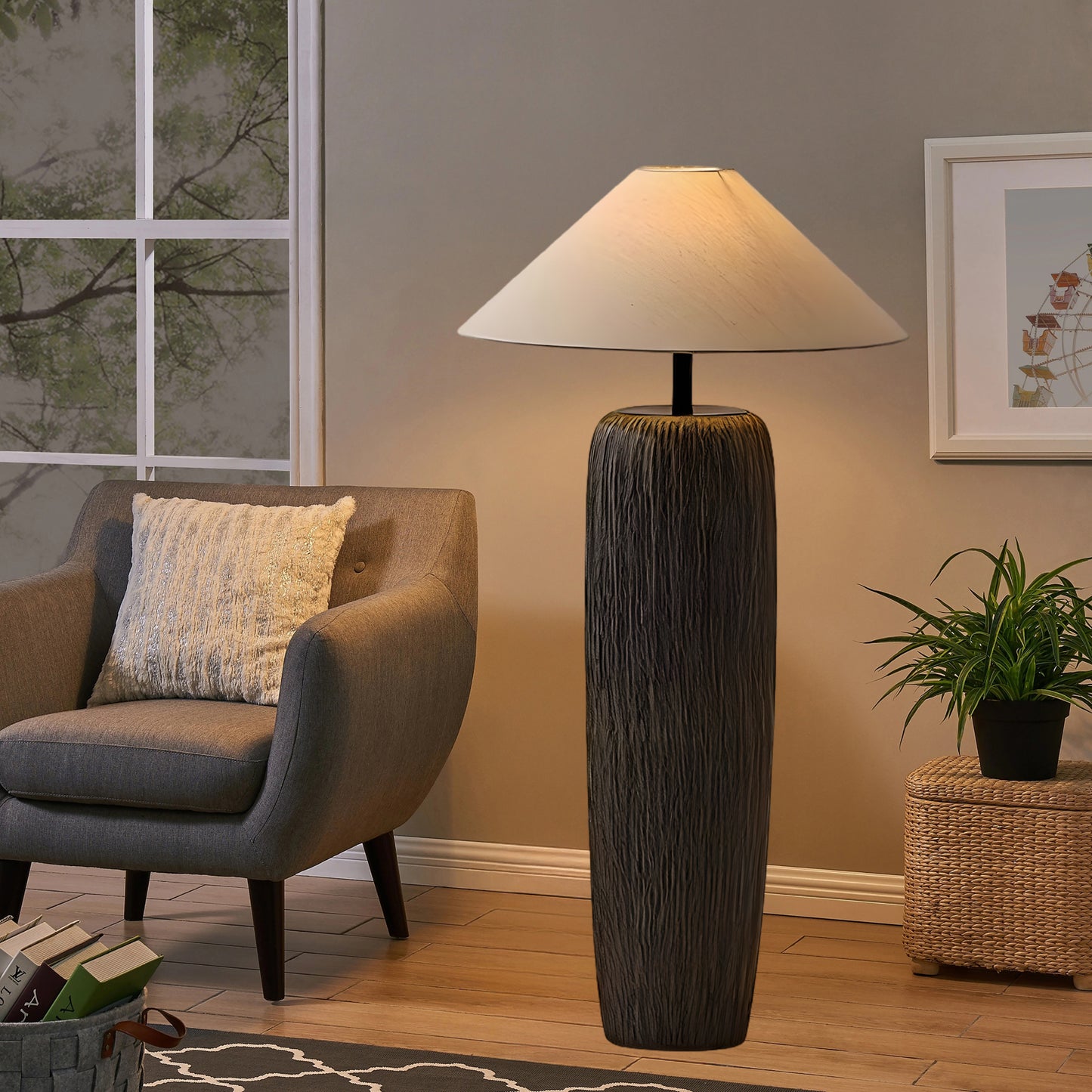 Weathered Wood Grain Rustic Metal Floor Lamp