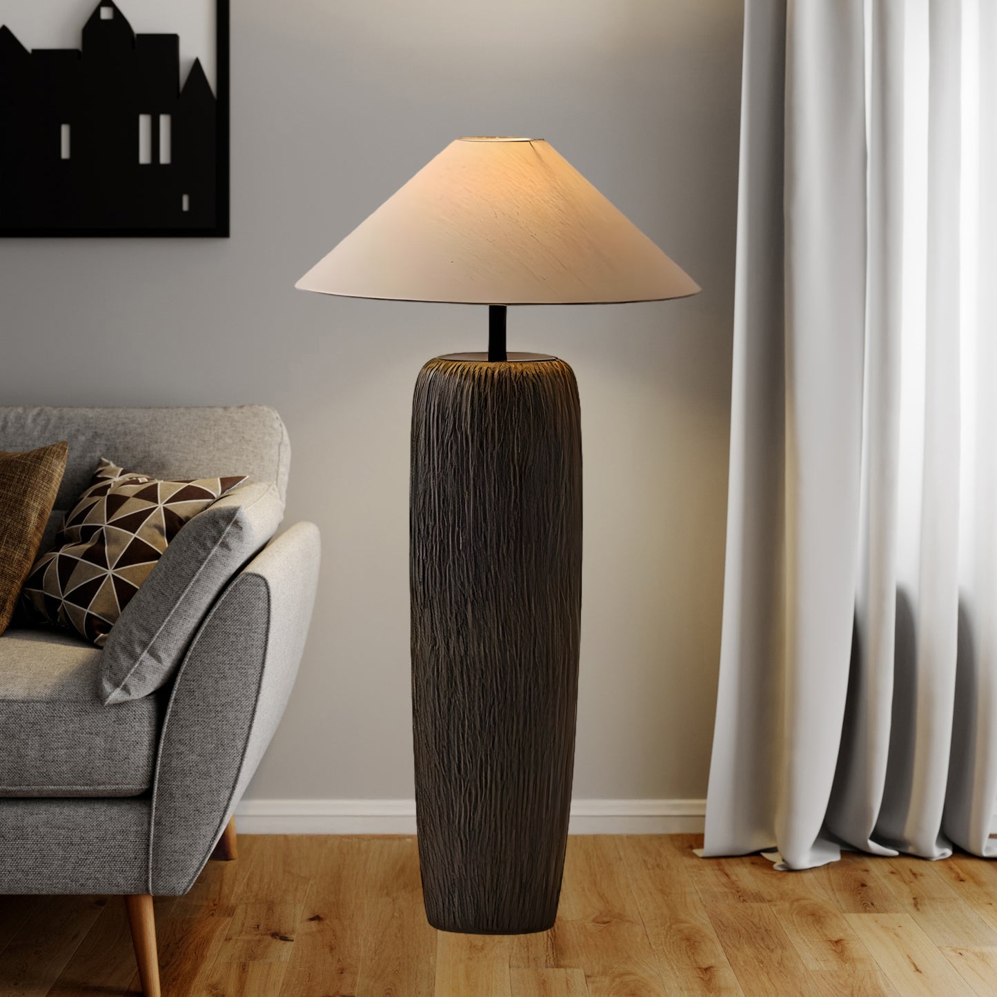 Weathered Wood Grain Rustic Metal Floor Lamp