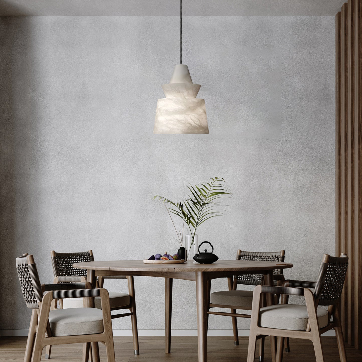 White Alabaster Minimalist Metal Pendant Light