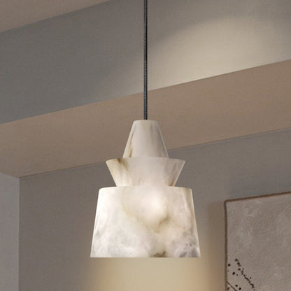 White Alabaster Minimalist Metal Pendant Light