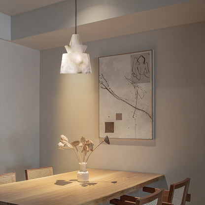 White Alabaster Minimalist Metal Pendant Light