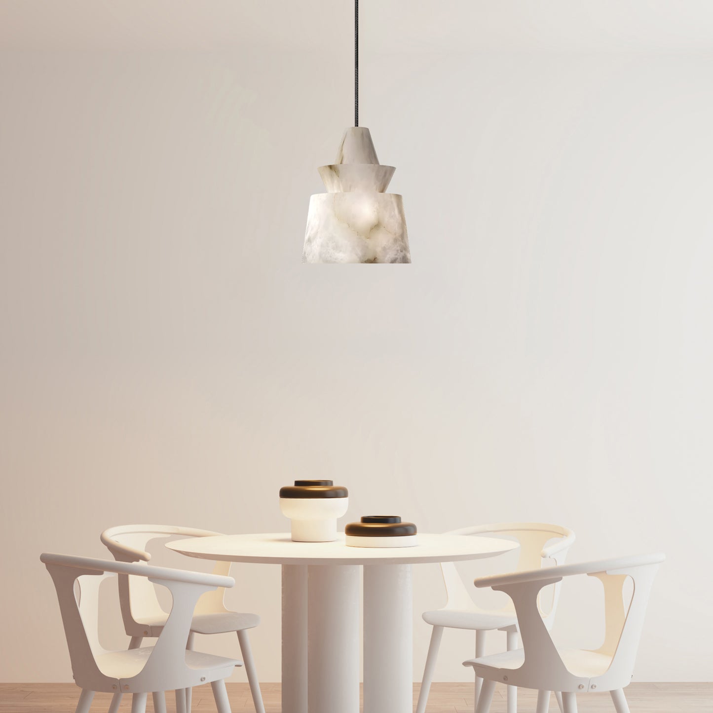 White Alabaster Minimalist Metal Pendant Light