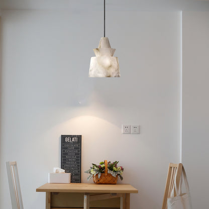 White Alabaster Minimalist Metal Pendant Light