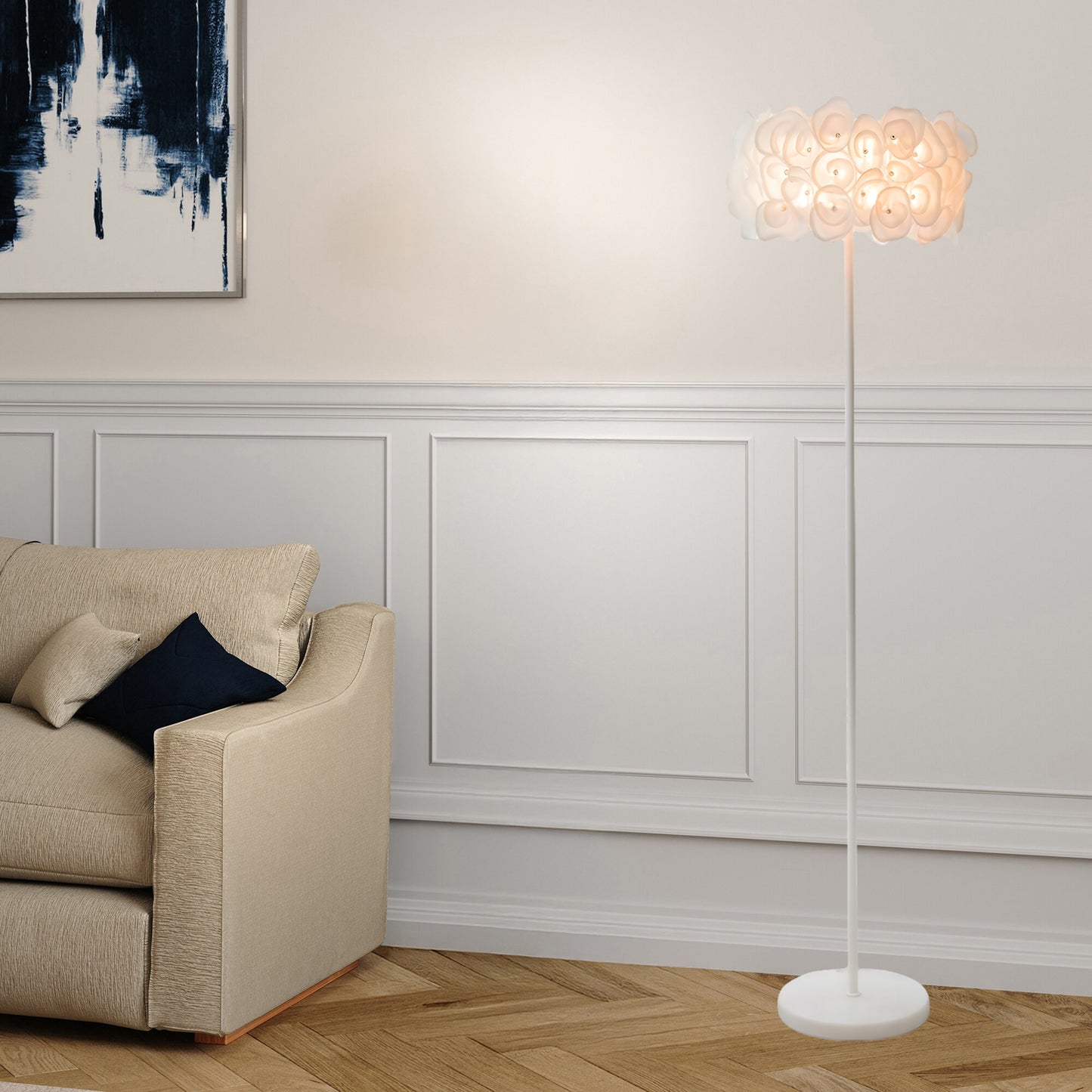 White Hydrangea Eclectic Metal Floor Lamp