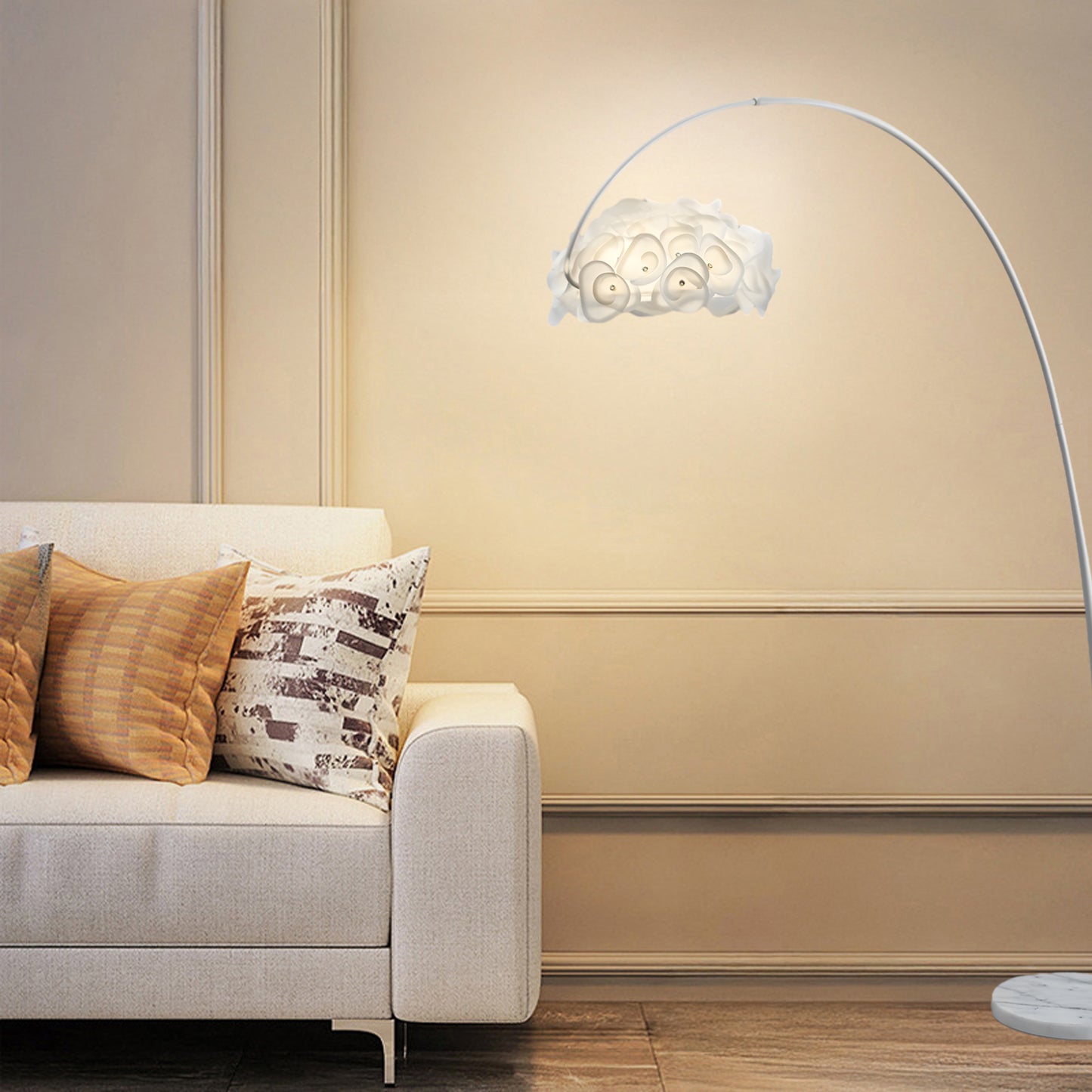 White Hydrangea Eclectic Metal Floor Lamp