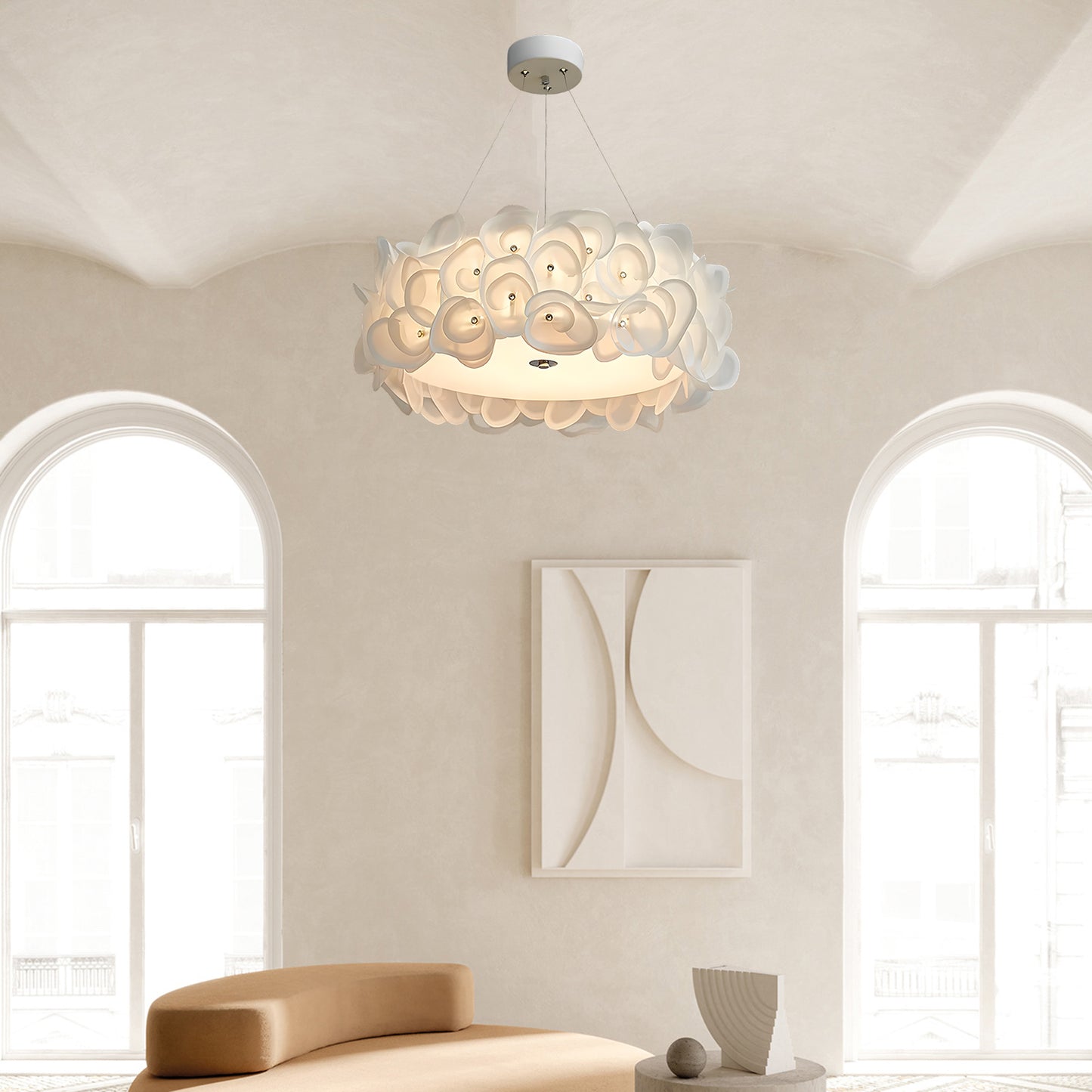 White Hydrangea Eclectic Metal Pendant Lamp