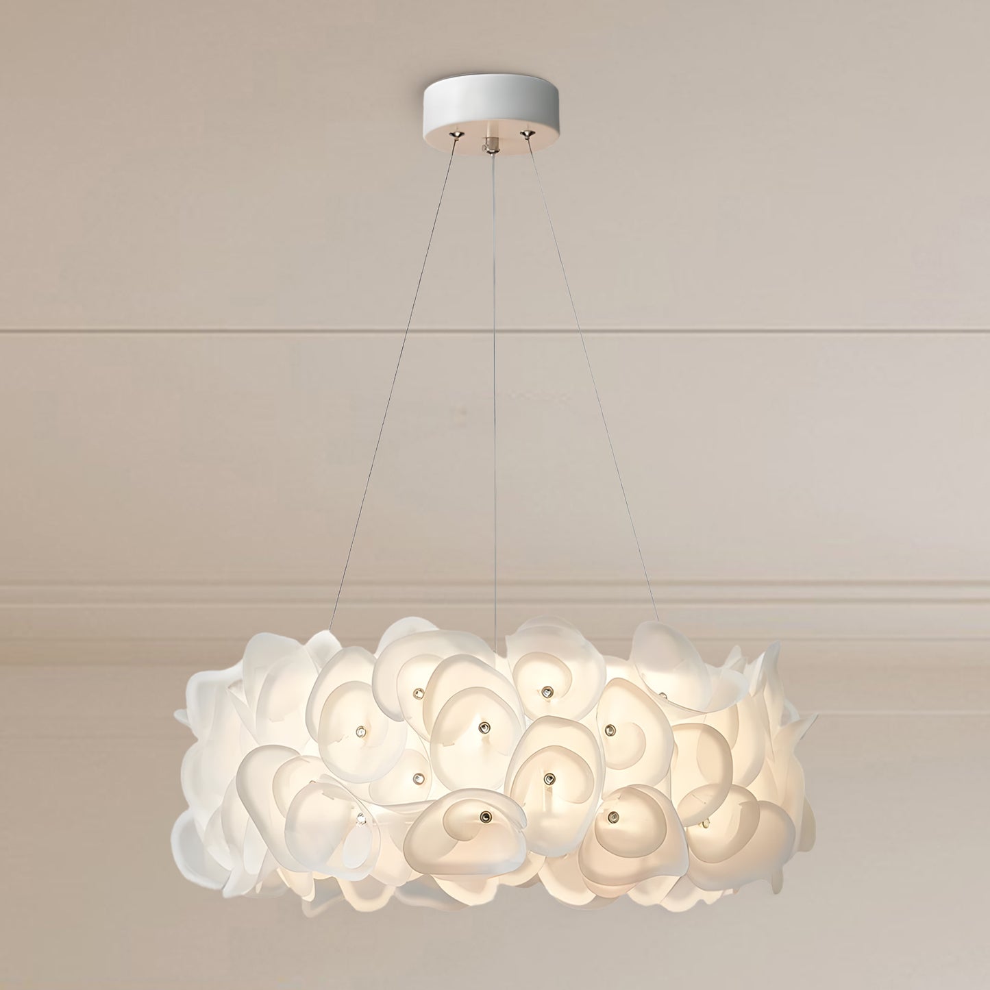 White Hydrangea Eclectic Metal Pendant Lamp