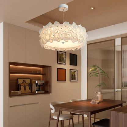 White Hydrangea Eclectic Metal Pendant Lamp