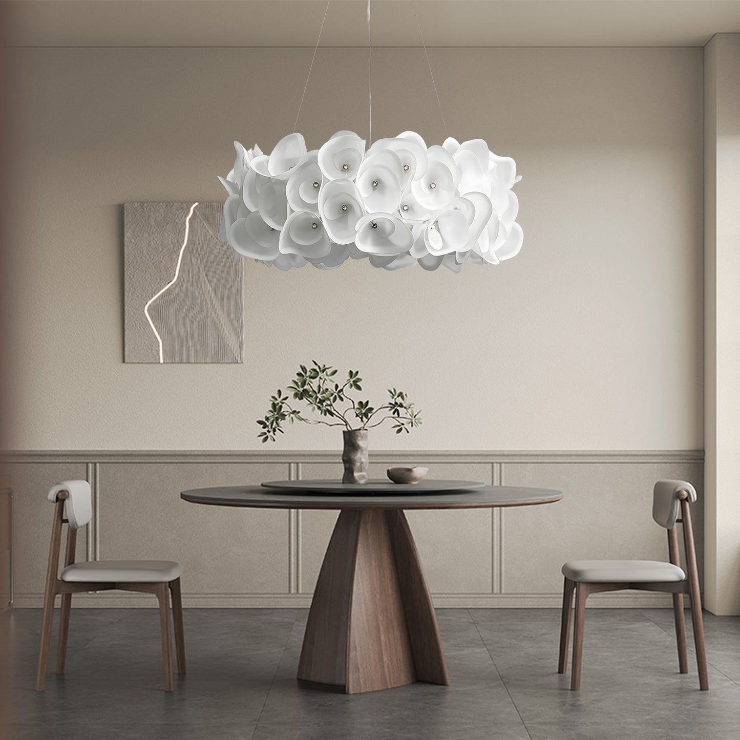 White Hydrangea Eclectic Metal Pendant Lamp