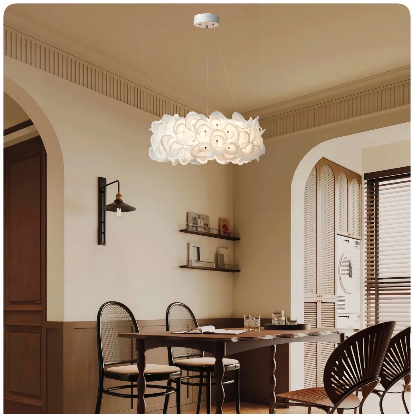 White Hydrangea Eclectic Metal Pendant Lamp