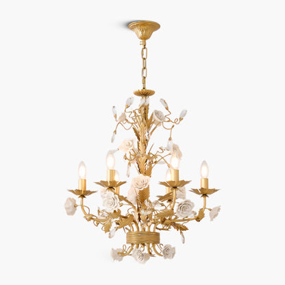 White Rose Crystal Eclectic Metal Chandelier