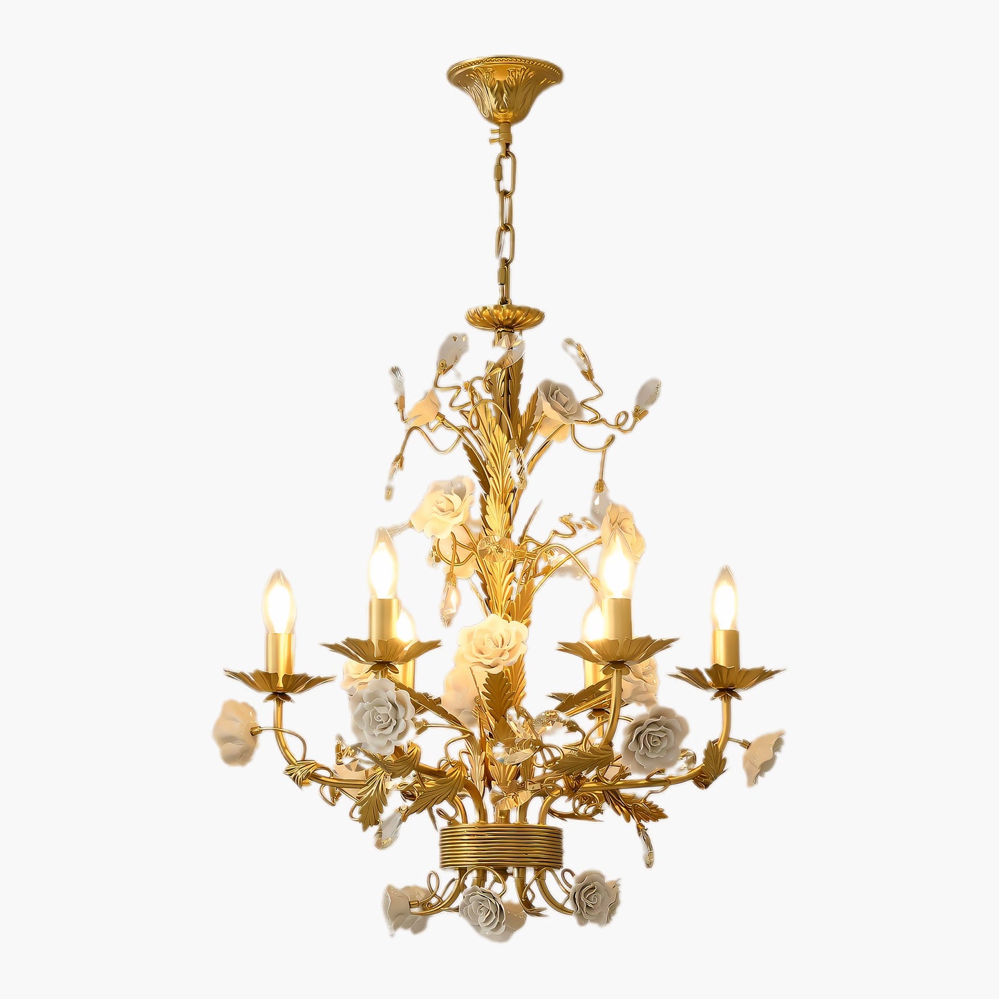 White Rose Crystal Eclectic Metal Chandelier