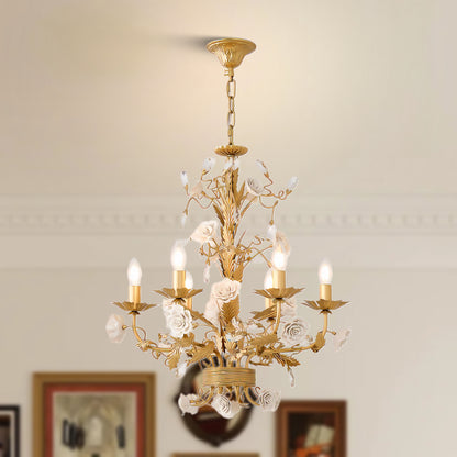 White Rose Crystal Eclectic Metal Chandelier