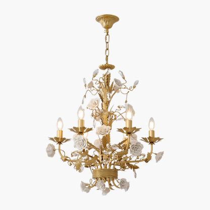 White Rose Crystal Eclectic Metal Chandelier