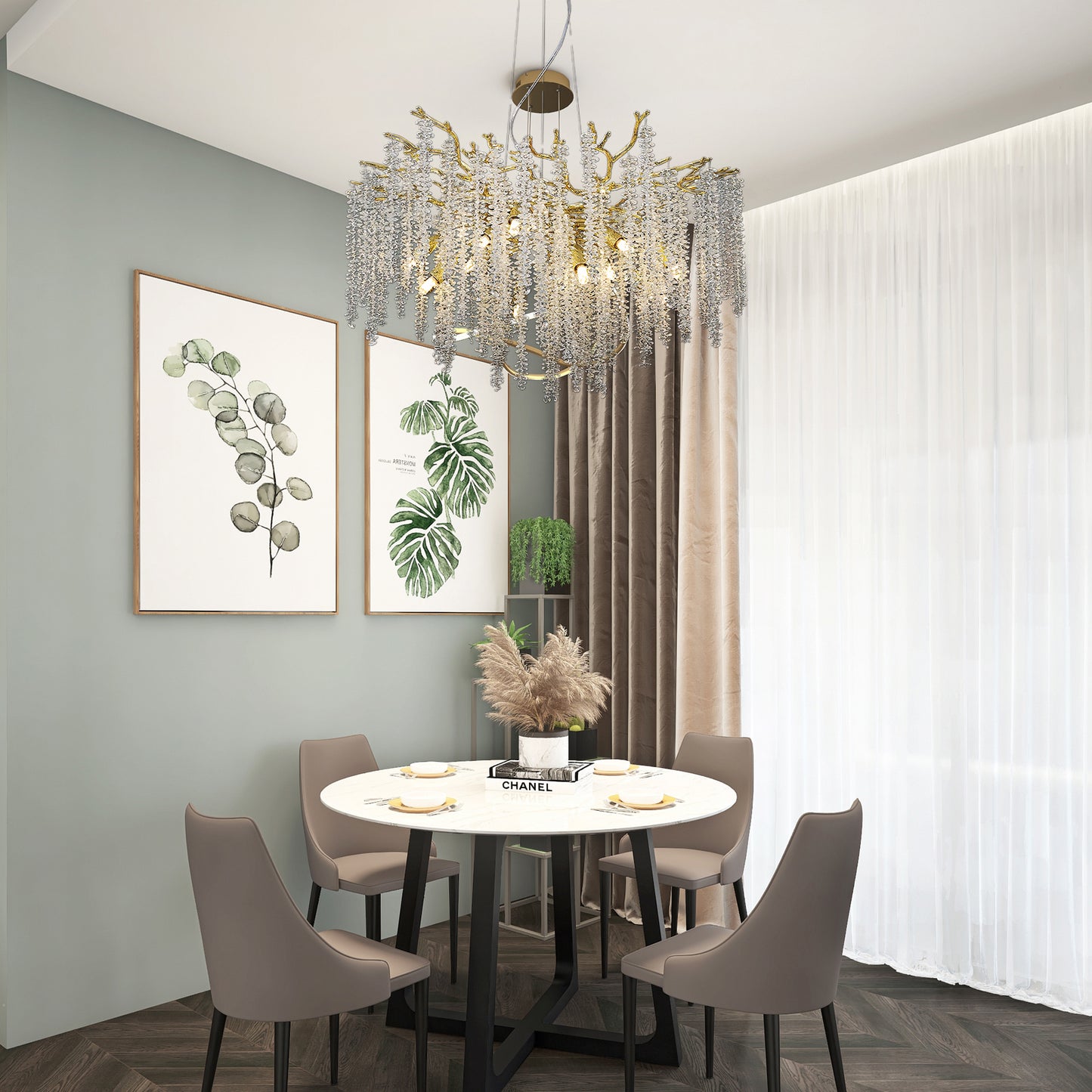 Wisteria Flower Art Deco Crystal Chandelier