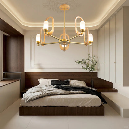 Wood Art Halo Modern Crystal Chandelier