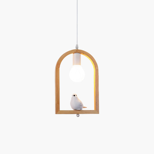 Wood Bird Resin Eclectic Metal Pendant Light