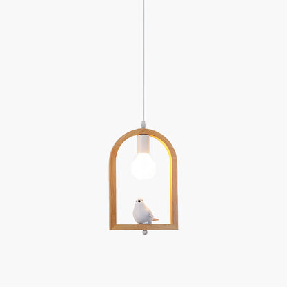 Wood Bird Resin Eclectic Metal Pendant Light