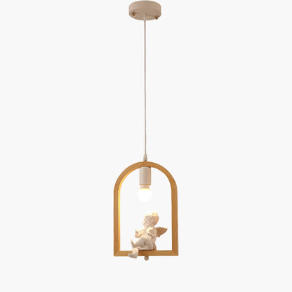 Wood Bird Resin Eclectic Metal Pendant Light