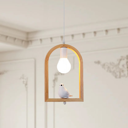 Wood Bird Resin Eclectic Metal Pendant Light