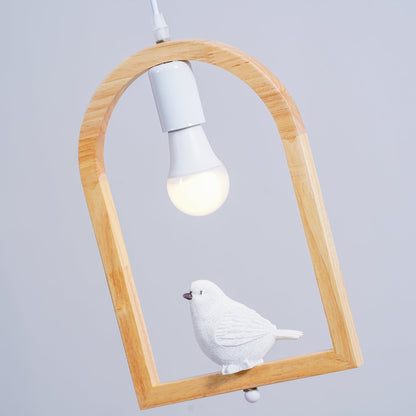 Wood Bird Resin Eclectic Metal Pendant Light