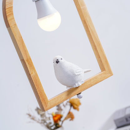 Wood Bird Resin Eclectic Metal Pendant Light