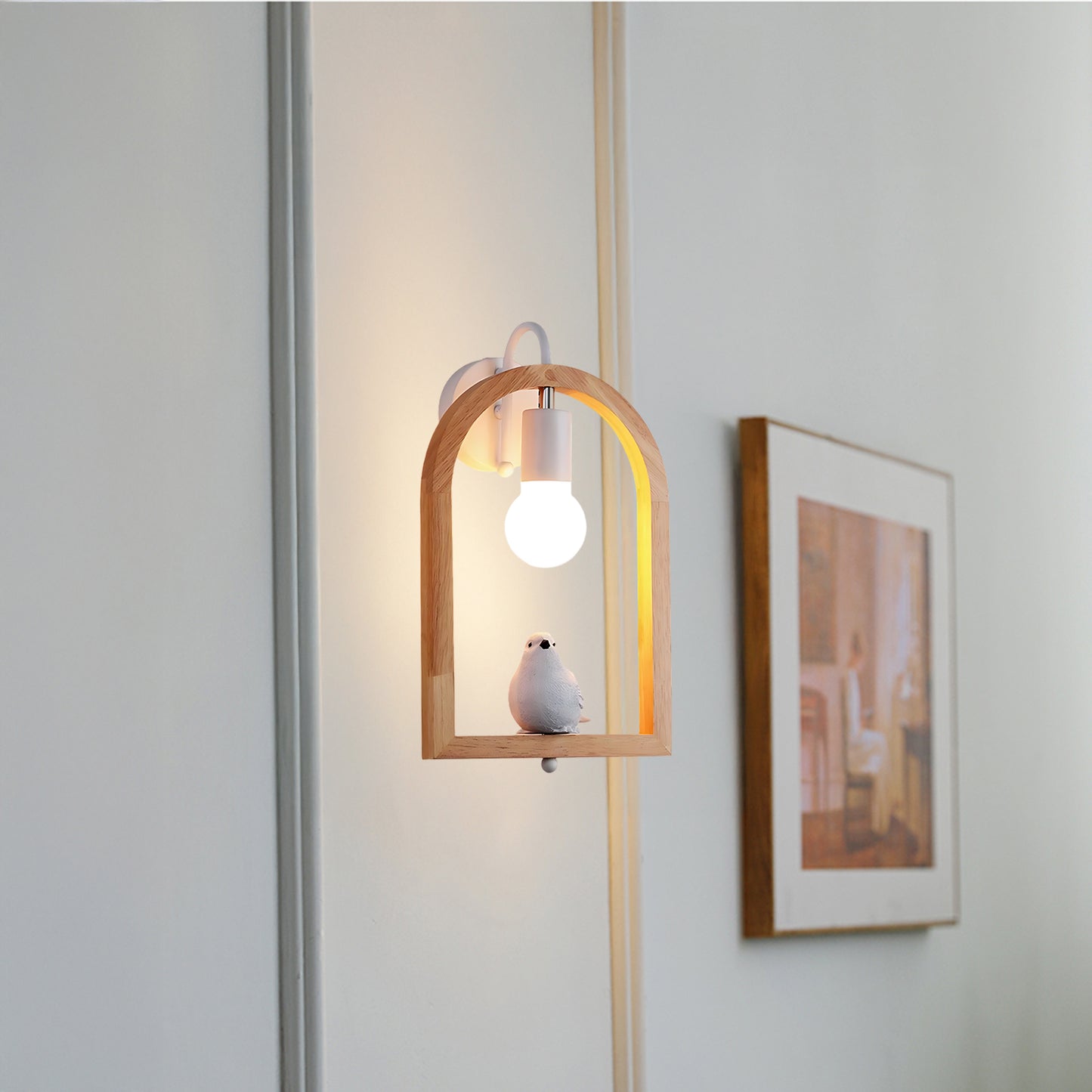 Wood Bird Resin Eclectic Metal Wall Light