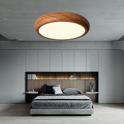 Wood Grain Round Eclectic Metal Ceiling Lamp