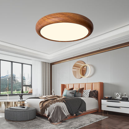 Wood Grain Round Eclectic Metal Ceiling Lamp