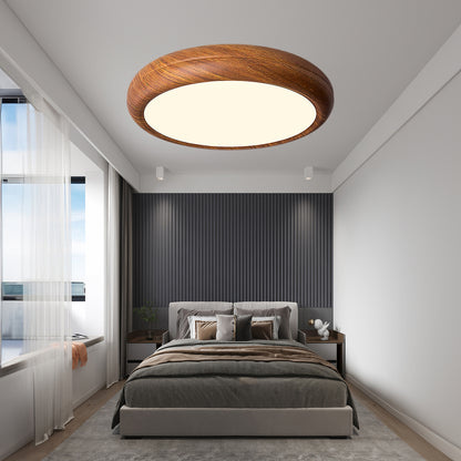 Wood Grain Round Eclectic Metal Ceiling Lamp