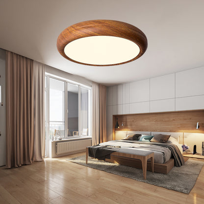 Wood Grain Round Eclectic Metal Ceiling Lamp