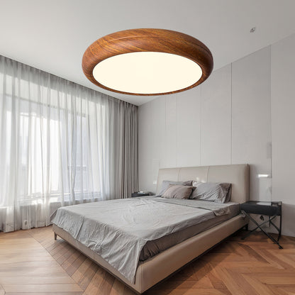 Wood Grain Round Eclectic Metal Ceiling Lamp