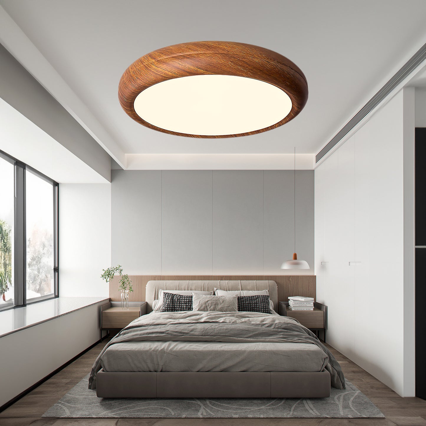 Wood Grain Round Eclectic Metal Ceiling Lamp