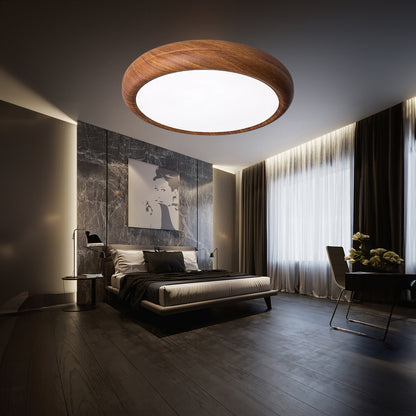 Wood Grain Round Eclectic Metal Ceiling Lamp