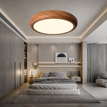 Wood Grain Round Eclectic Metal Ceiling Lamp