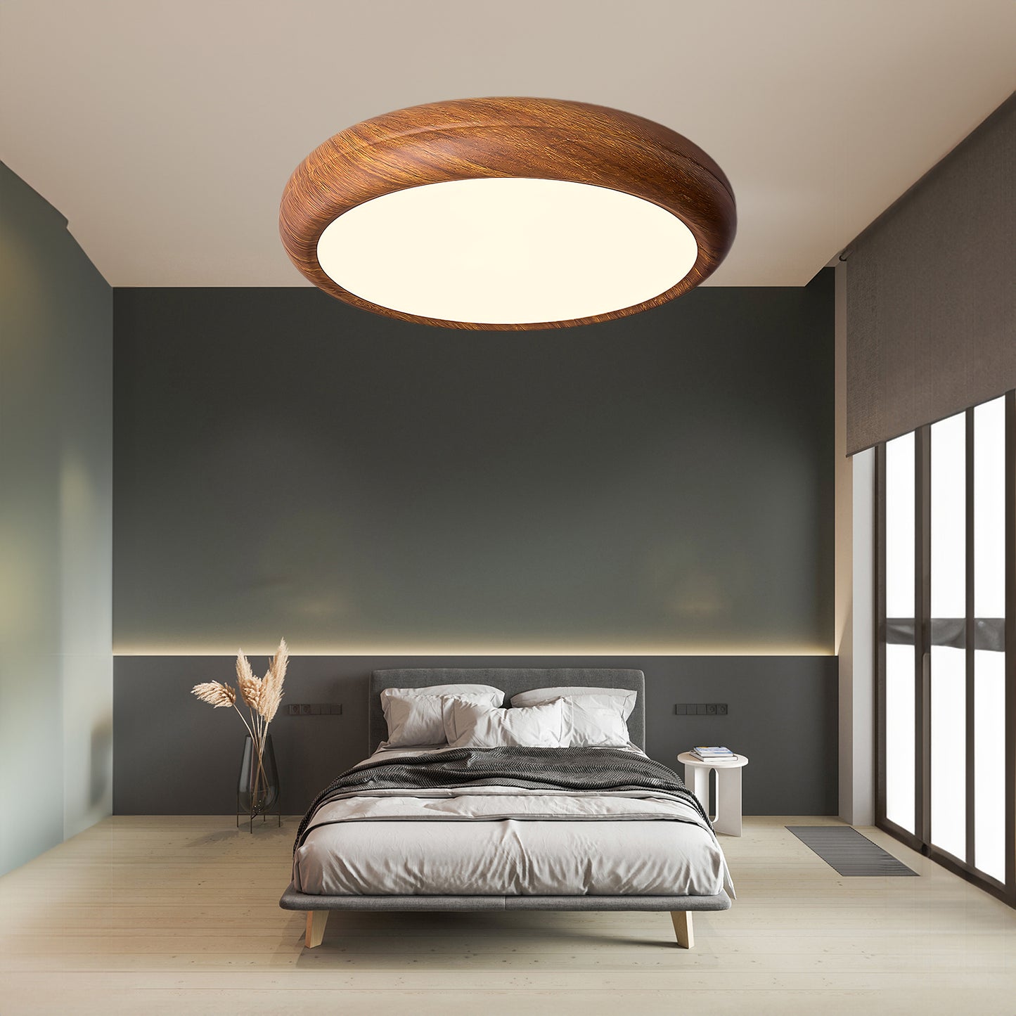 Wood Grain Round Eclectic Metal Ceiling Lamp