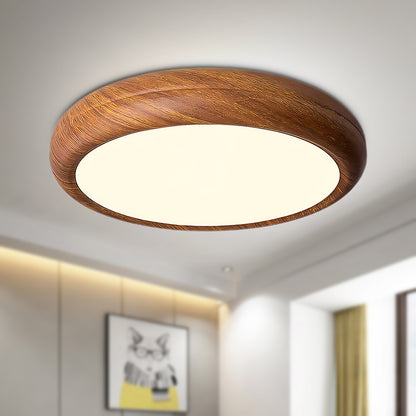 Wood Grain Round Eclectic Metal Ceiling Lamp