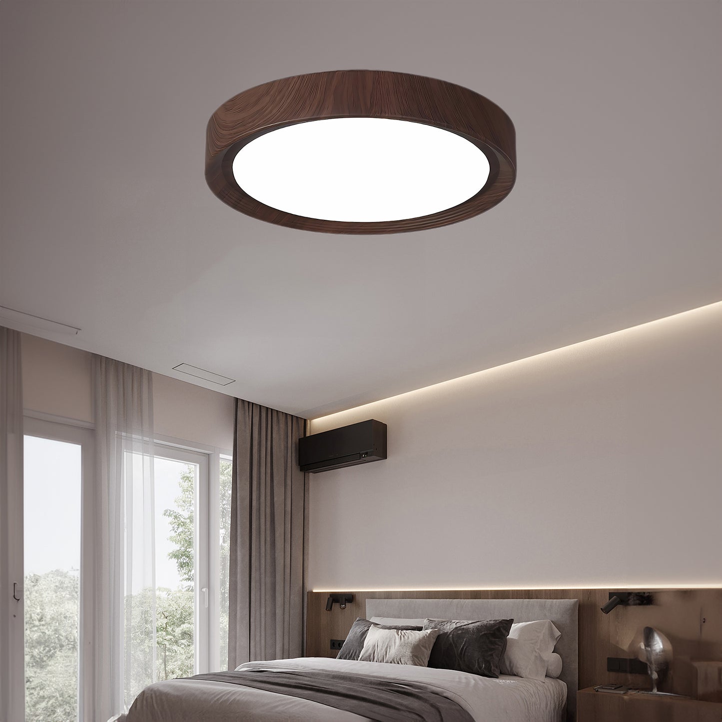 Wood Grain Round Eclectic Metal Ceiling Lamp