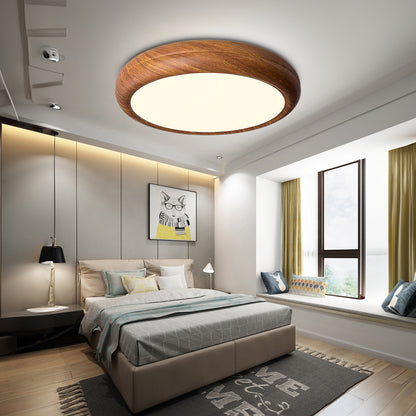 Wood Grain Round Eclectic Metal Ceiling Lamp