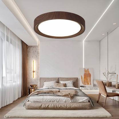 Wood Grain Round Eclectic Metal Ceiling Lamp