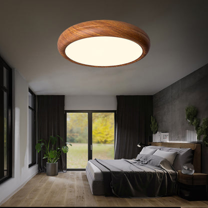 Wood Grain Round Eclectic Metal Ceiling Lamp