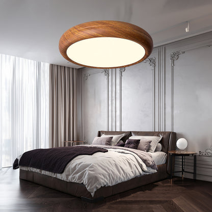 Wood Grain Round Eclectic Metal Ceiling Lamp