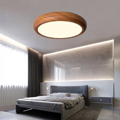 Wood Grain Round Eclectic Metal Ceiling Lamp