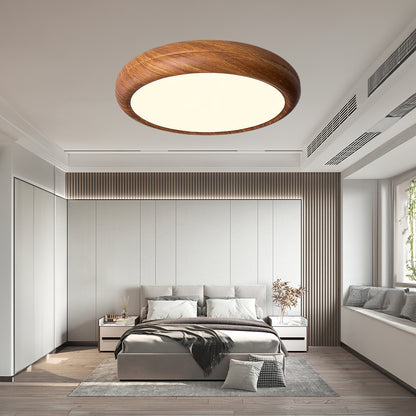 Wood Grain Round Eclectic Metal Ceiling Lamp