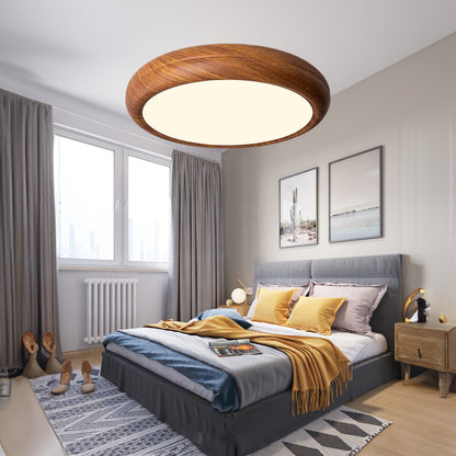 Wood Grain Round Eclectic Metal Ceiling Lamp